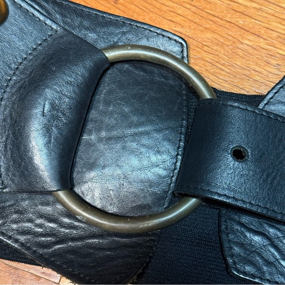 Brave Beltworks oversized black leather belt with elastic back w gold hardware main image 9